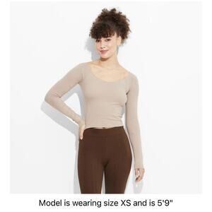 Wild Fable Women's Long Sleeve T-Shirt Tan, Size Small, Cropped